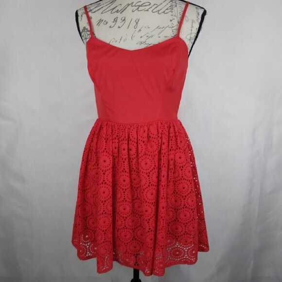 Gianni Bini GB |  Lace Spaghetti Strap Fit & Flare Mini Dress Red | Size M - Picture 2 of 11